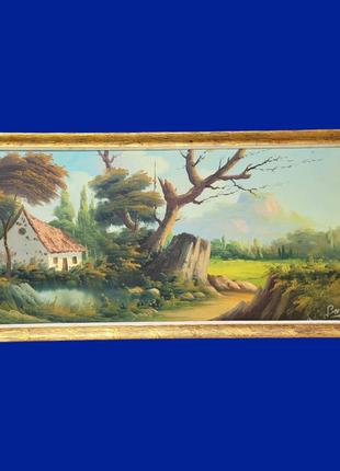 Картина маслом на полотні "будинок на березі річки" арт. 053