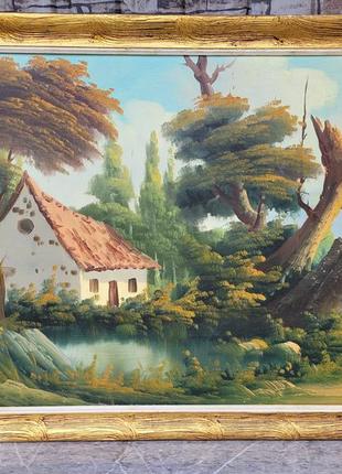 Картина маслом на холсте "дом на берегу реки" арт. 0535 фото