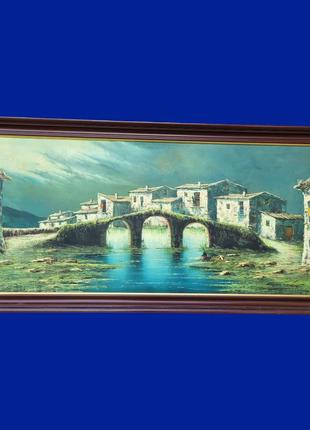 Картина маслом на холсте "город на берегу реки" арт. 0491 фото