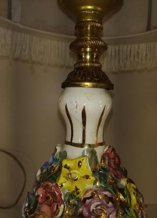Бронзова настільна електрична лампа-торшер з керамікою арт. 07207 фото