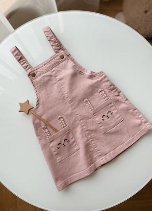 Рожевий котоновий джинсовий сарафан для дівчинки з зайчиками h&m 12-18міс 80-86см