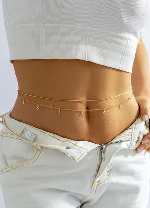 Стильна прикраса на тіло, ланцюжок на талію, тонкий пояс-ланцюжок "tenderness" (золотистий)