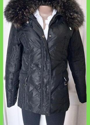 Куртка теплая женская пуховик капюшон мех пух р.m, s1 фото