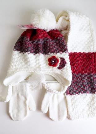 1-4г комплект шапка на флісі +шарф+рукавиці kitti cool демі /зима 44-52 бордо/сірий10 фото