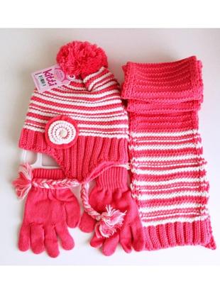 4-8л комплект шапка на флисе +шарф+перчатки kitti cool деми /зима 52-56 коралл