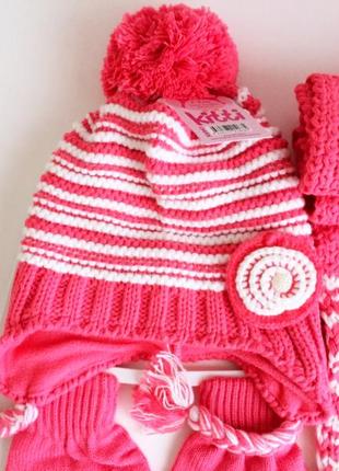 4-8л комплект шапка на флісі +шарф+рукавички kitti cool демі /зима 52-56 корал5 фото