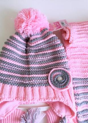 4-8л комплект шапка на флісі +шарф+рукавички kitti cool демі /зима 52-56 рожевий5 фото