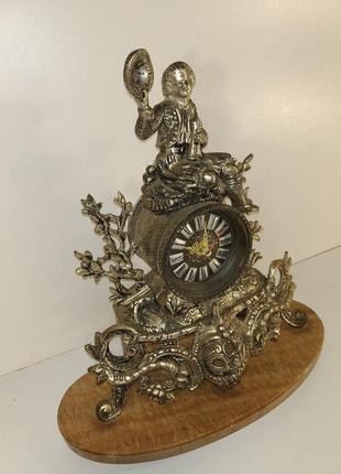 Бронзовые винтажные каминные часы на мраморе арт. 0502