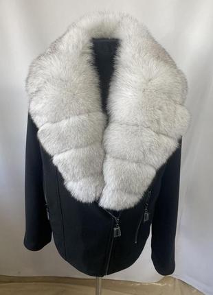 Женская косухая куртка кашемировая с натуральным мехом песца вуаль, 40-54 размеры