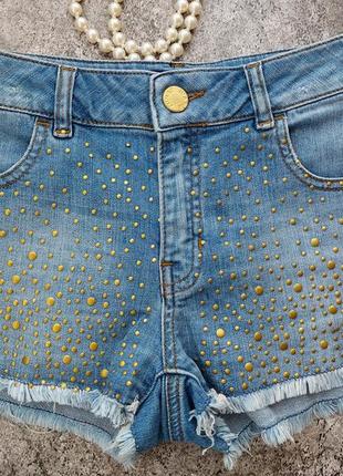 Фирменные короткие джинсовые шорты с металлическими пайетками waredenim xs-s4 фото