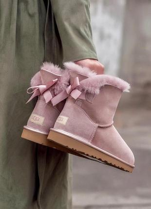 Зимние ugg bailey bow mini pinkиз овчины (осень-зима-весна)😍2 фото