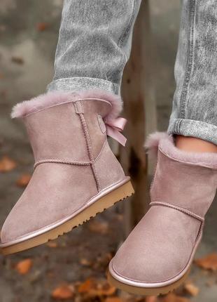 Зимние ugg bailey bow mini pinkиз овчины (осень-зима-весна)😍7 фото