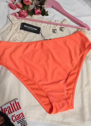 Плавки женские высокие макси ярко оранжевый низ купальника кислотный бикини5 фото