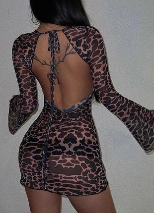 Платье сетка леопардовое,с открытой спинкой,накидка на купальник4 фото