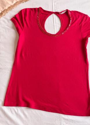 Нарядная вискозная малиновая футболка-блузка-топ george (размер 42-44)