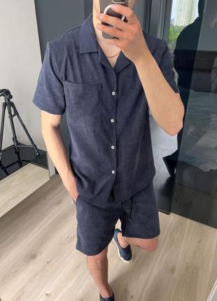 Вельветовый мужской костюм: шорты + рубашка