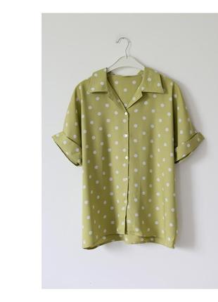 Зелена сорочка жіноча. сорочка блуза з коротким рукавом. сорочка в горох3 фото