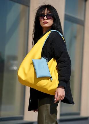 Женская сумка sambag hobo l желто-голубая8 фото