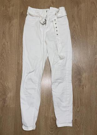 Белые брюки скинни, женские коттоновые штаны1 фото