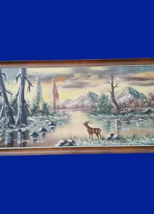 Картина маслом "олененок у реки" арт. 090