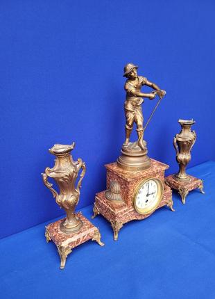 Винтажные каминные часы с подсвечниками "косарь" арт. 03513 фото