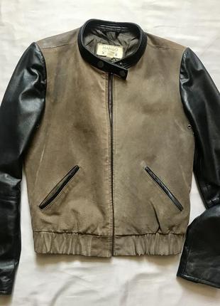 Куртка бомбер комбинированна замша кожа натуральная8 фото