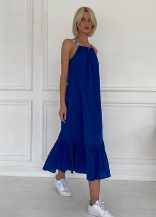 Яскрава синя сукня бавовна сарафан вишиванка1 фото