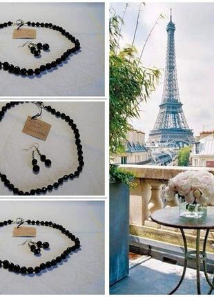 Распродажа! новый набор бусы ожерелье + серьги натур камень черный граненный агат2 фото