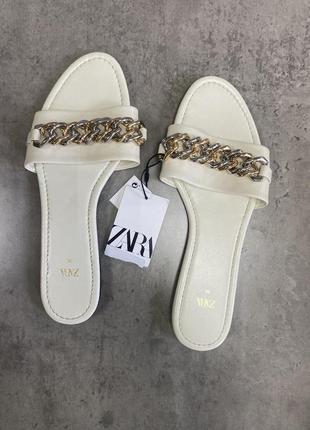 Кожаные шлепанцы zara, шлепанцы зара