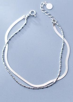 Браслет серебряный двухслойный тонкий жгутик, оригинальное плетение, длина 16,5+3,5 см, серебро 925 проби