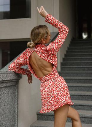 Стильна жіноча сукня/плаття у квітковий принт,з комірцем,з відкритою спинкою на літо-жіночий одяг6 фото