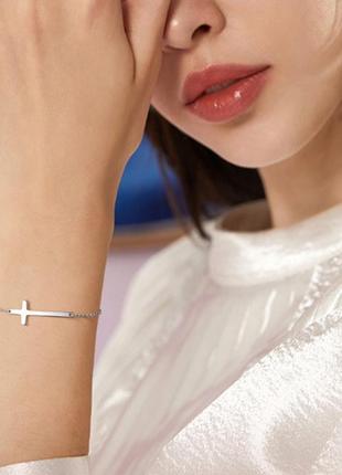 Браслет срібний довгий хрест у стилі мінімалізм, браслет з хрестиком, довжина 16+3 см, срібло 925 проби