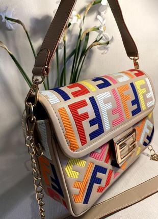 Женская сумка беж сумка цветная бежевая под стиль fendi фенди эко5 фото