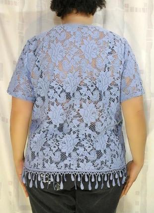 Гіпюрова блузка лавандового відтінку з бахромою4 фото