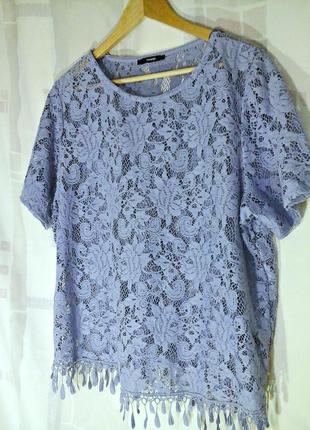 Гипюровая блуза лавандового оттенка с бахромой5 фото