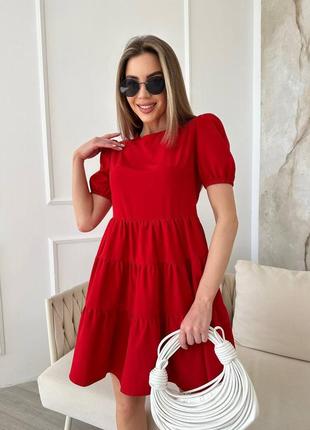 Легка стильна міні сукня вільного крою з об'ємними рукавами червона чорна жовта біла пудра електрик синя олива8 фото
