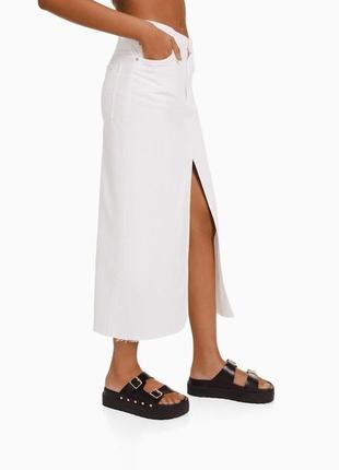 Длинная белая джинсовая юбка на высокой посадке zara, 38 стрейч2 фото