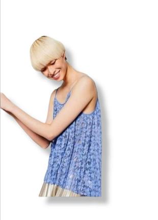 Голубой гипюровый топ zara майка на тонких брителях зара