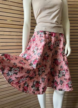 Розовая пен-ап летняя миди юбка pin-up у флористичный цветочный принт belle poque сша