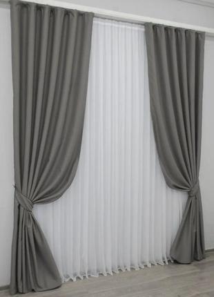 Готові штори в вітальню "midnight" (2шт. 1,5х2,9м) з тканини блекаут. колір сірий4 фото