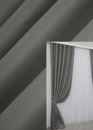 Готові штори в вітальню "midnight" (2шт. 1,5х2,9м) з тканини блекаут. колір сірий1 фото