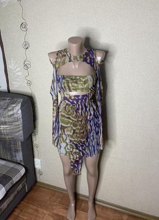 Платье сеточка с рукавом в леопардовый принт
