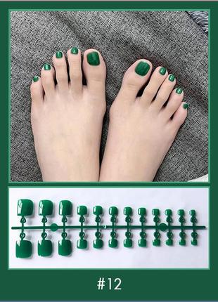 Накладные ногти +клей для педикюра - цвет: зеленый (для пальцев ног)