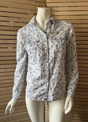 Стильная коттоновая рубашка рубашка с прошвой в цветочный флористический принт англия