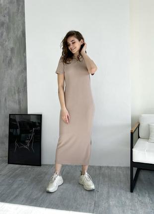 Трендовое платье женское платье  свободное платье с разрезом платье в рубчик платье футболка длинное платье бренд merlini2 фото