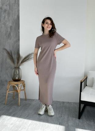 Трендовое платье женское платье  свободное платье с разрезом платье в рубчик платье футболка длинное платье бренд merlini4 фото