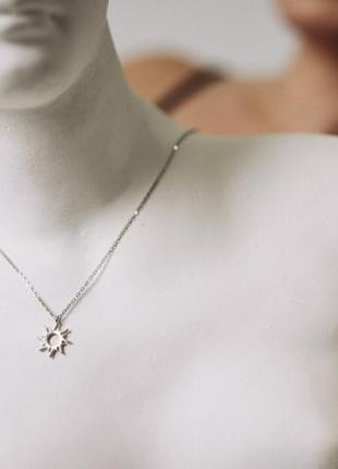 Серебряная подвеска солнце, цепочка + кулон из серебра 925 пробы, этническое украшение, длина 40+4 см