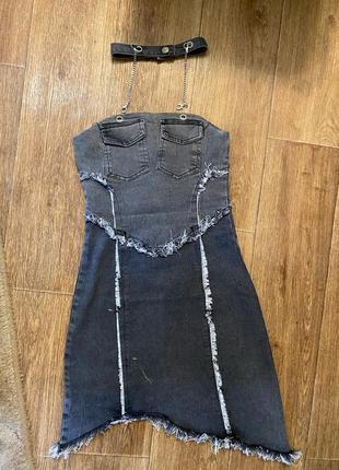Платье джинсовое с чокером size l1 фото