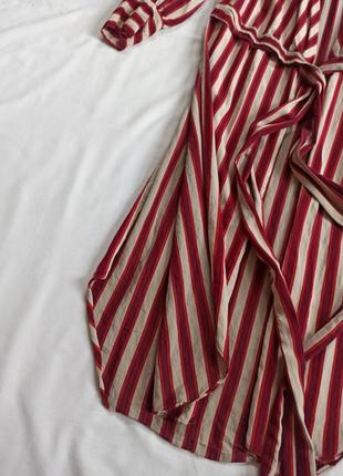Удлиненная полосатая рубашка туника с разрезами/с завязками/с поясом5 фото