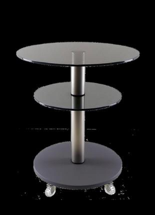 Стеклянный кофейный стол круглый commus bravo light425 k gray-gray-nks605 фото